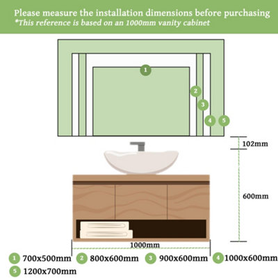Bathroom Mirror with LED Lights and Bluetooth Speaker 1000 x 600 mm 3 Colour Dimmable Lighting Anti-fog Touch/Wall Switch Control