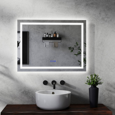 Bathroom Mirror with LED Lights and Bluetooth Speaker 800 x 600 mm 3 Colour Dimmable Lighting Anti-fog Touch/Wall Switch Control