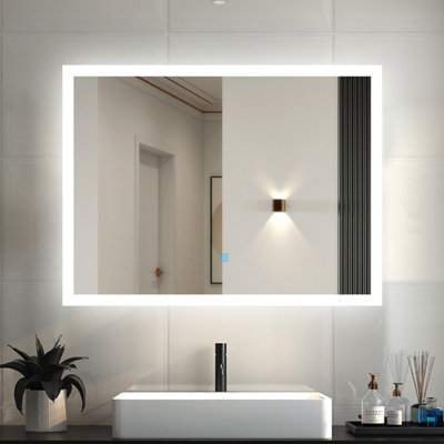 Bathroom Mirror with LED Lights Anti-fog Demister Touch Switch Wall ...