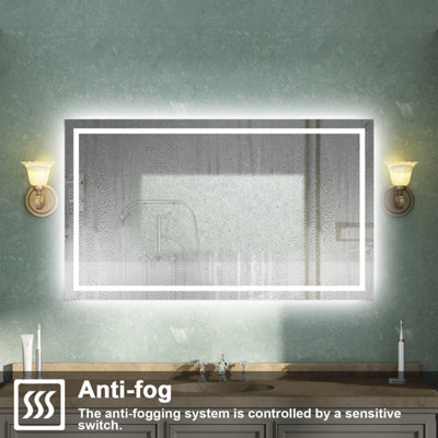 Bathroom Mirror with LED Lights Demister Pad Anti-fog Dimmable Touch ...