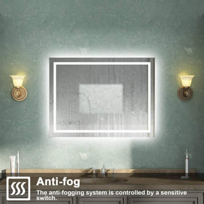 Bathroom Mirror with LED Lights Demister Pad Anti-fog Dimmable Touch ...