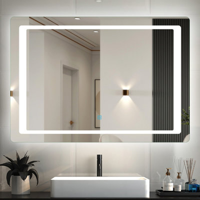 Bathroom Mirror with LED Lights Demister Pad Anti-fog Touch Switch Wall ...