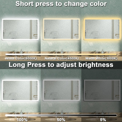 Bathroom Mirror with Lights 3 Colour LED Demister Pad Anti-fog Touch ...