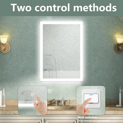 Bathroom Mirror with Lights 3 Colour LED Demister Pad Anti-fog Touch ...
