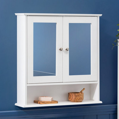 Bathroom Mirrored Cabinet White Wooden Double Wall Mounted Storage Unit Christow