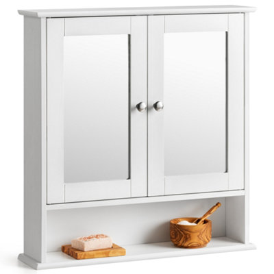 Bathroom Mirrored Cabinet White Wooden Double Wall Mounted Storage Unit ...