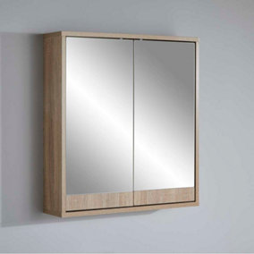 Bathroom Mirrored Wood Effect Wall Mounted Storage Cabinet in Brown