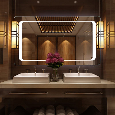 Bathroom Mirrors with LED Light Waterproof Lighted Mirror Horizontal Vertical Wall Mounted White 80x60cm