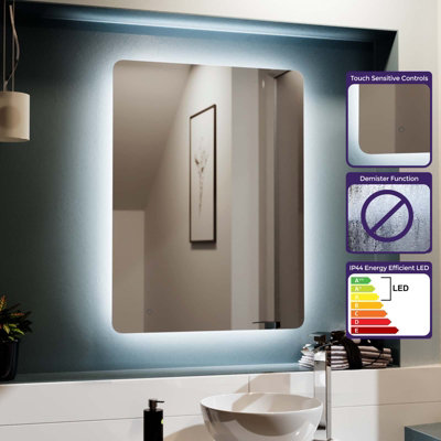 Bathroom Modern LED IP44 Illuminated Rectangular Demister Mirror 600 X