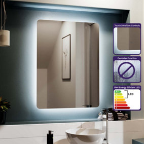 Bathroom Modern LED IP44 Illuminated Rectangular Demister Mirror 600 X 800mm