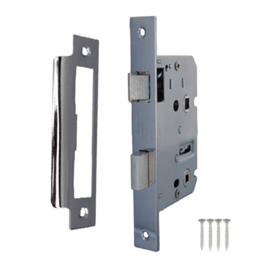 Bathroom Mortice Lock Chrome Sashlock 2.5" 64mm Bolt Through Reversable Bath Door DIY at B&Q