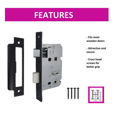 Bathroom Mortice Lock Matt Black Sashlock 3" 76mm Bolt Through ...