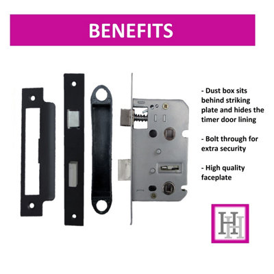 Bathroom Mortice Lock Matt Black Sashlock 3" 76mm Bolt Through ...