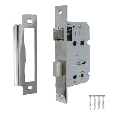 Bathroom Mortice Lock Nickel Sashlock 3" 76mm Bolt Through Reversable Bath Door DIY at B&Q
