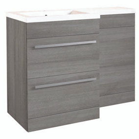 Bathroom Right Handed 2 Drawer Combination Unit with L Shape Basin 1100mm Wide (Nexus) - Silver Oak - Brassware Not Included