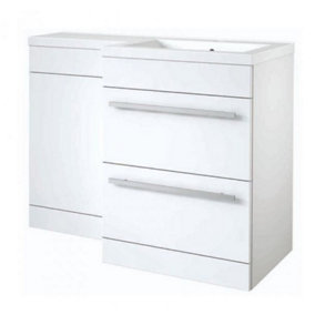 Bathroom Right Handed 2 Drawer Combination Unit with L Shape Basin 1100mm Wide (Nexus) - White - Brassware Not Included