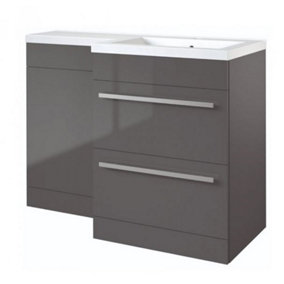Bathroom Right Handed 2 Drawer Combination Unit with L Shape Basin 1100mm Wide - Storm Grey Gloss - Brassware Not Included