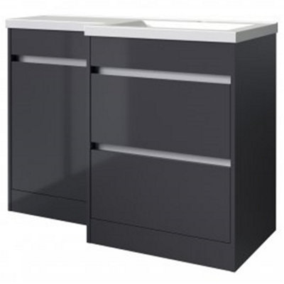 Bathroom Right Handed 2 Drawer Combination Unit with L Shape Basin 1100mm Wide - Storm Grey Gloss - Brassware Not Included