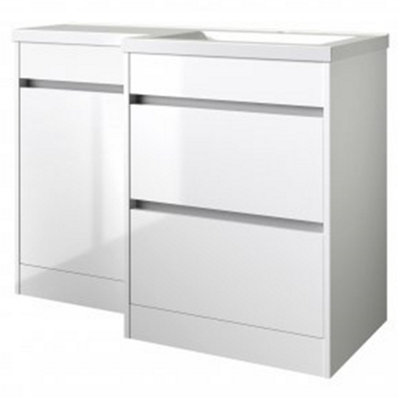 Bathroom Right Handed 2 Drawer Combination Unit with L Shape Basin 1100mm Wide (Urban) - White - Brassware Not Included