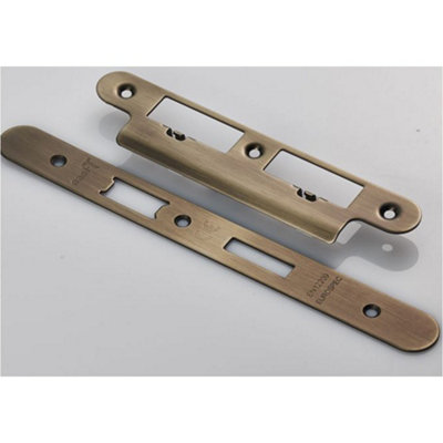 Bathroom Sashlock Forend Strike & Fixing Pack - Antique Brass RADIUS 235x24mm