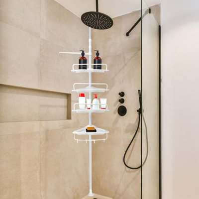 Bathroom Shelf 4 Tier White Telescopic Wall Corner Rack Shower Caddy ...