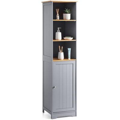 Bathroom Shelf Cabinet Grey Bamboo Freestanding Tallboy Storage Unit Christow