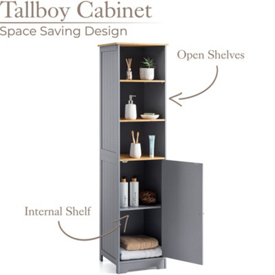 Bathroom Shelf Cabinet Grey Bamboo Freestanding Tallboy Storage Unit Christow