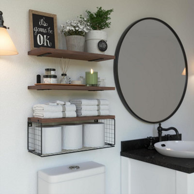 Aazon.co: Floating Shelves With Storage Basket, Shelves Over Toilet