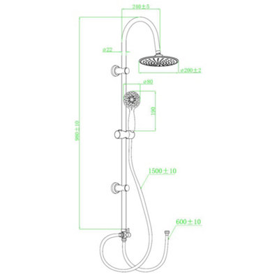Bathroom Shower Kit with Over Head Fixed Shower Head and Adjustable Shower Rail