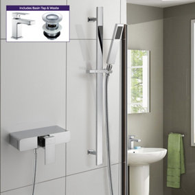 Bathroom Slider Rail Kit & Cool Touch Thermostatic Shower Valve Mixer + Tap