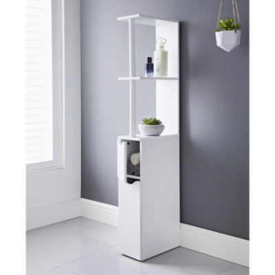 Bathroom Storage Cabinet with 2 Shelves and 2 Doors Tallboy White Wooden Furniture Unit Floor Standing Design