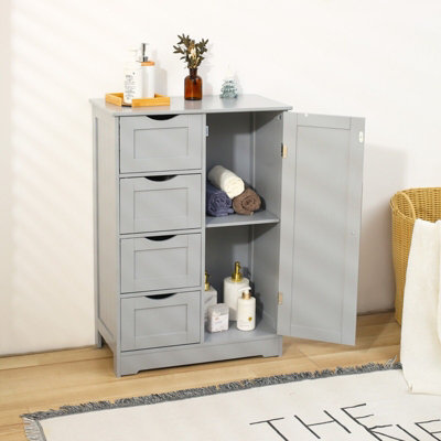 WLGD Bathroom Floor Cabinet, Storage Organizer With 3 Drawers And 1 Door Free Standing Entryway Cupboard For Home Office Gray