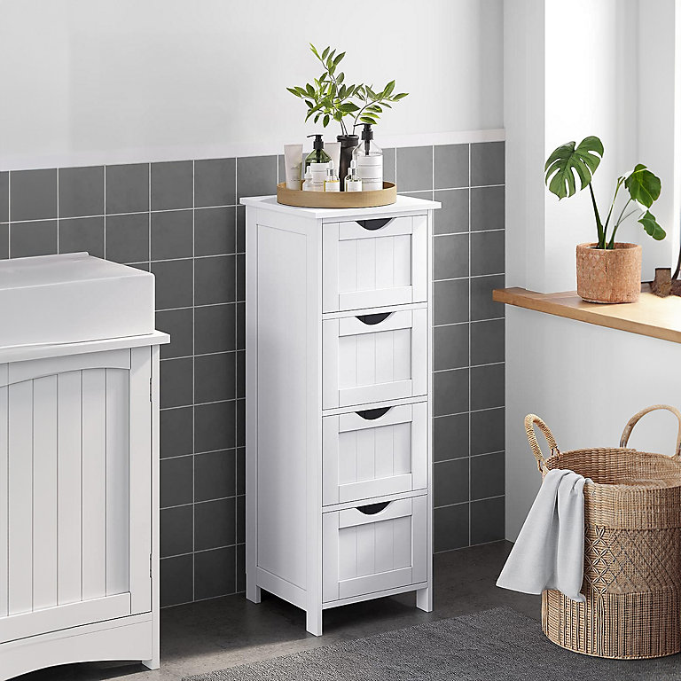 Bathroom Storage Cupboard Storage Cabinet Standing Wooden with 4 ...
