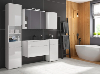 Bathroom Storage Unit Drawer Cabinet White Gloss Slim Narrow 40cm Floor Spice