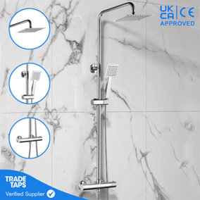 Bathroom Thermostatic Mixer Twin Head Square Shower Set - Chrome