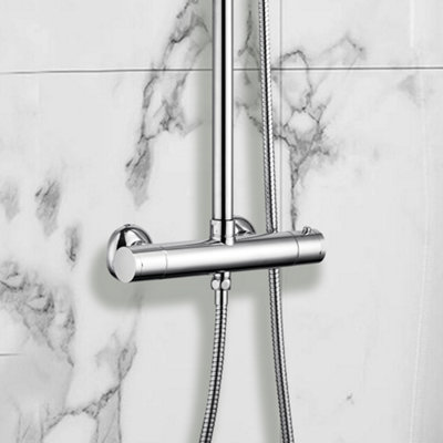 Bathroom Thermostatic Mixer Twin Head Square Shower Set - Chrome
