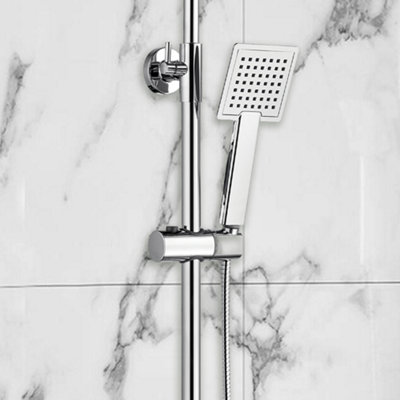 Bathroom Thermostatic Mixer Twin Head Square Shower Set - Chrome - 3