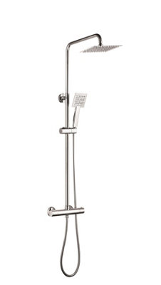 Bathroom Thermostatic Mixer Twin Head Square Shower Set - Chrome - 4