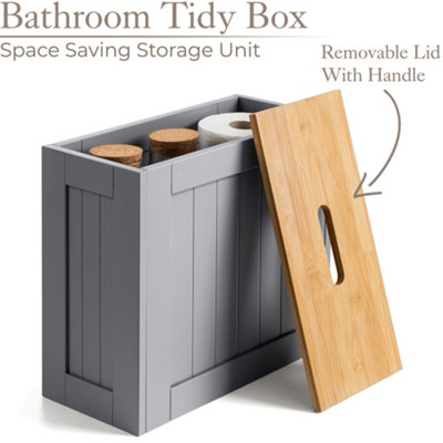 Bathroom Tidy Box Grey Bamboo Toilet Roll Cleaning Bottle Storage Unit Christow