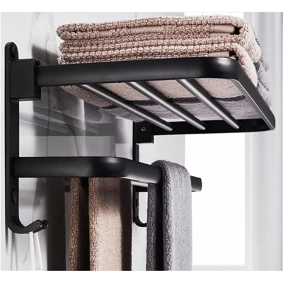 GERZWY 24-Inch Towel Shelf With Double Bar - SUS 304 Stainless Steel Wall Mount Rack, Matte Black