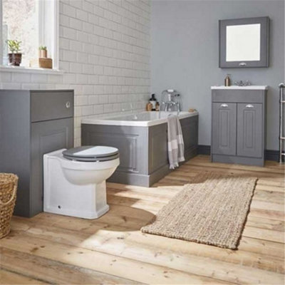 Bathroom Traditional Floor Standing 2 Door Vanity Unit and Ceramic Basin 600mm - Matt Grey - (Aberdeen)