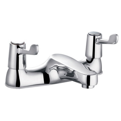 Bathroom Two Lever Bath Filler Round Taps Basin Sink Chrome Modern Kitchen