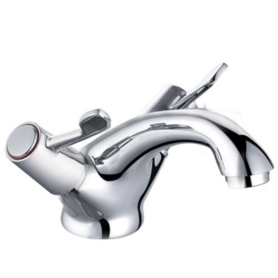 Bathroom Two Lever Mixer Taps with ABS Pop Up Waste Chrome Basin Sink ...