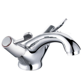 Bathroom Two Lever Mixer Taps with ABS Pop Up Waste Chrome Basin Sink Modern