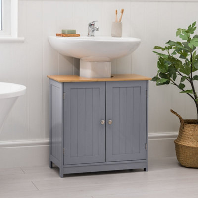 Bathroom Under Sink Cabinet Grey Bamboo Wooden Storage Cupboard Unit Christow Price Comparisons | Compare The Build
