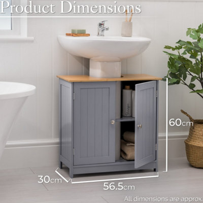 Bathroom Under Sink Cabinet Grey Bamboo Wooden Storage Cupboard Unit ...