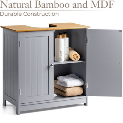 Bathroom Under Sink Cabinet Grey Bamboo Wooden Storage Cupboard Unit ...