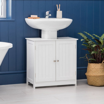 Bathroom Under Sink Cabinet Wooden White 2 Door Storage Cupboard Unit ...