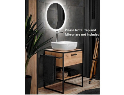 Bathroom Vanity Sink Unit 700/600 Drawer Cabinet Countertop Black Steel Oak Finish Loft Industrial Brook