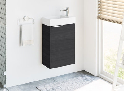 Bathroom Vanity Unit 400 Basin Cloakroom Sink Wall Cabinet Black Grey Ash Avir
